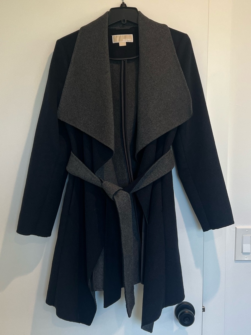 Michael Kors Black Trench Coat with Charcoal Shawl Collar